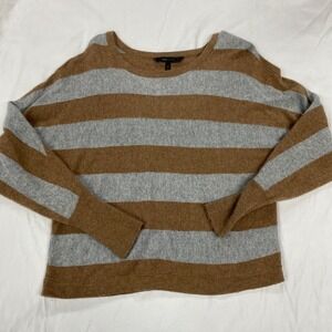 BCBGMAXAZRIA Striped Wool Cashmere Angora Batwing Sweater Brown Grey womens M